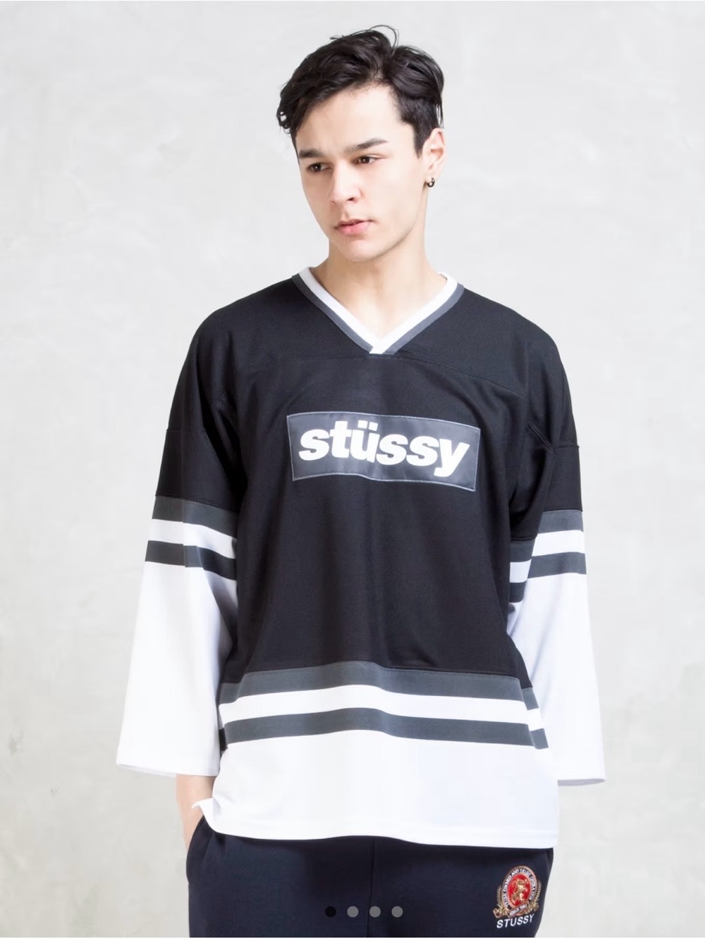 Stussy Block Logo 3/4 Length Hockey Jersey Size Large